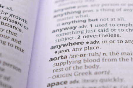 Close Up Of English Dictionary Page With Word - aorta
