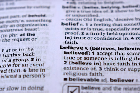 English Dictionary Page Close Up With the Word Of -believeの写真素材