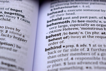 Close Up Of English Dictionary Page With Word - behestの写真素材