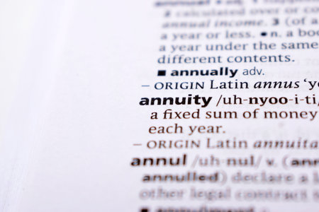 Close Up Of English Dictionary Page With Word - annuityの写真素材