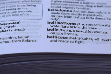English Dictionary Page Close Up With the Word Of -bell-bottoms
