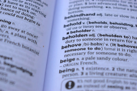 English Dictionary Page Close Up With the Word Of -behoveの写真素材