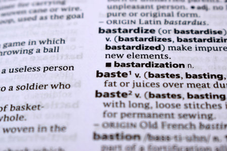 English Definition Dictionary Page Close Up Of Printed Word Of -baste