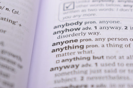 Close Up Of English Dictionary Page With Word - anyoneの写真素材