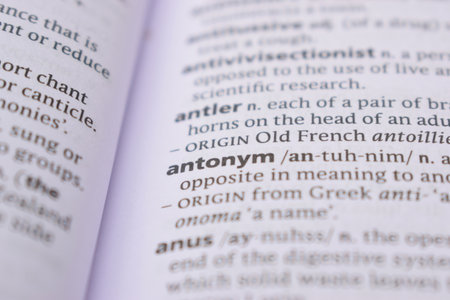 English Dictionary Page Close Up With the Word Of -antonymの写真素材