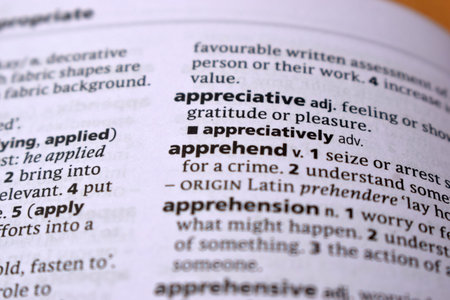Close Up Of English Dictionary Page With Word - apprehend