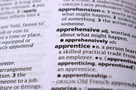 English Dictionary Page Close Up With the Word Of -apprehensiveの写真素材