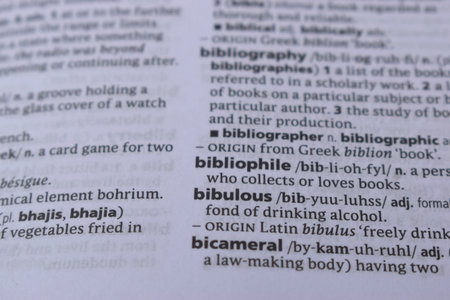 English Dictionary Page Close Up With the Word Of