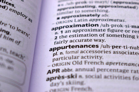English Dictionary Page Close Up With the Word Of -appurtenances