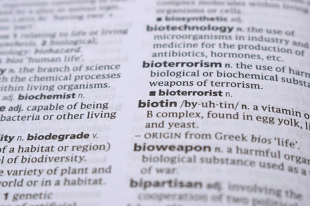 English Definition Dictionary Page Close Up Of Printed Word Of -biotinの写真素材
