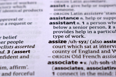 English Definition Dictionary Page Close Up Of Printed Word Of -assizeの写真素材
