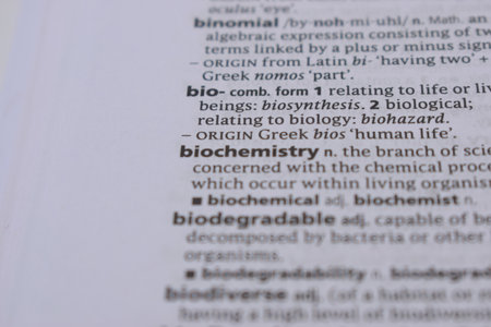 English Dictionary Page Close Up With the Word Of -biochemistryの写真素材