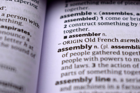 Close Up Of English Dictionary Page With Word - assemblerの写真素材