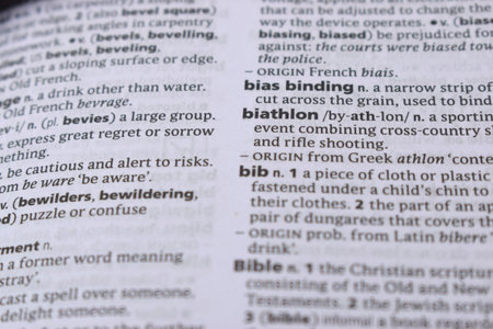 Close Up Of English Dictionary Page With Word - bias binding