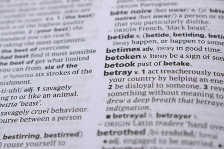 English Dictionary Page Close Up With the Word Of -betrayの写真素材