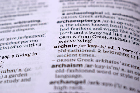 Close Up Of English Dictionary Page With Word - archaic