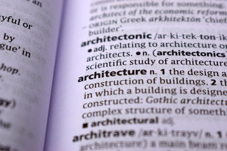 English Definition Dictionary Page Close Up Of Printed Word Of -architectureの写真素材