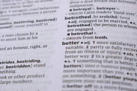 Close Up Of English Dictionary Page With Word - betterの写真素材