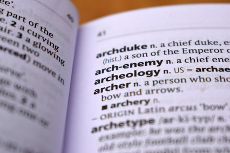 English Definition Dictionary Page Close Up Of Printed Word Of -arch-enemyの写真素材