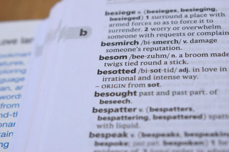 Close Up Of English Dictionary Page With Word - besom