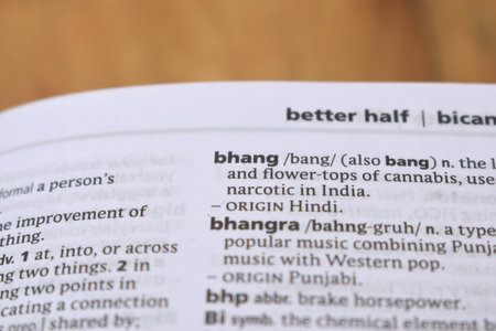 Close Up Of English Dictionary Page With Word - bhang