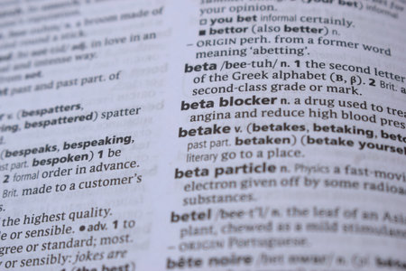 Close Up Of English Dictionary Page With Word - beta blockerの写真素材