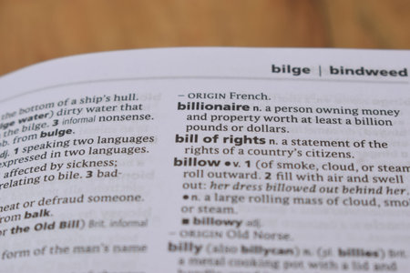 English Dictionary Page Close Up With the Word Of -bill of rights