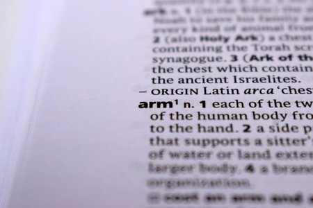 English Dictionary Page Close Up With the Word Of -arm