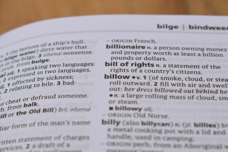 Close Up Of English Dictionary Page With Word - billow
