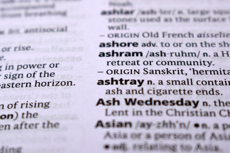 Close Up Of English Dictionary Page With Word - ashtrayの写真素材