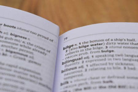English Definition Dictionary Page Close Up Of Printed Word Of -bilgeの写真素材