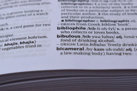 English Definition Dictionary Page Close Up Of Printed Word Of -bibliphileの写真素材