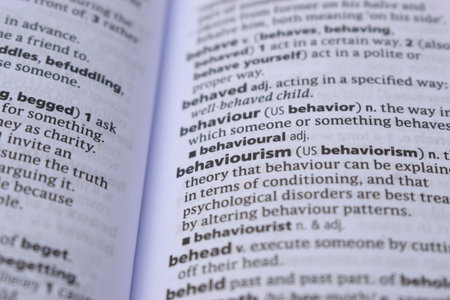 English Definition Dictionary Page Close Up Of Printed Word Of - behaviourismの写真素材