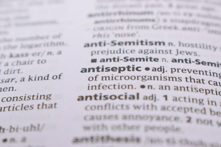 Close Up Of English Dictionary Page With Word - antisepticの写真素材