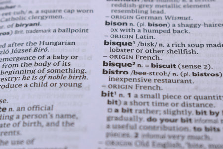 English Definition Dictionary Page Close Up Of Printed Word Of -bisqueの写真素材