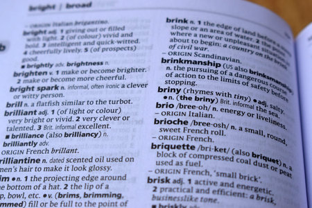 Definition Of English Dictionary Close Up Of Page Print With Word - briny