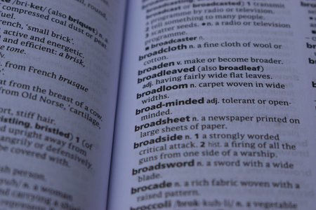 English Dictionary Page Close Up With The Word Of Print -broad-minded
