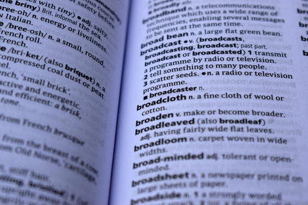 Definition Of English Dictionary Close Up Of Page Print With Word - broadcloth