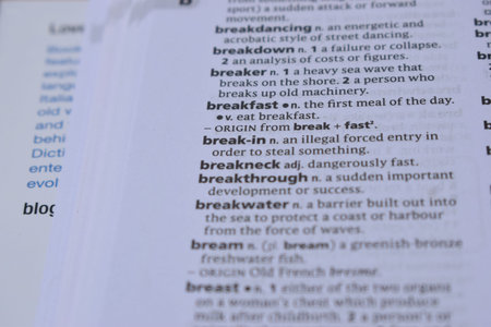 English Dictionary Page Print Close Up With The Word Meaning Of -break-in