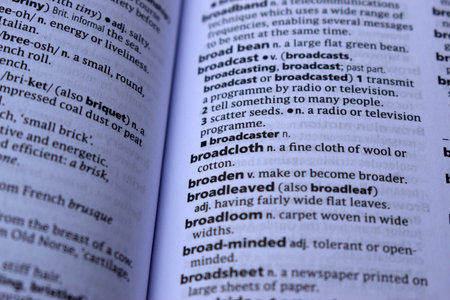 Definition Of English Dictionary Close Up Of Page Print With Word - broadclothの写真素材