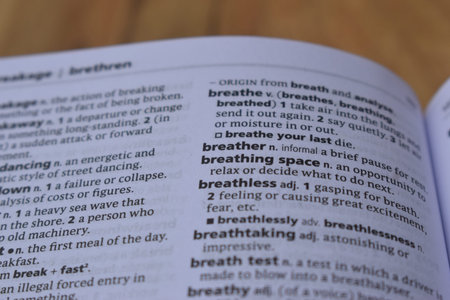 Definition Of English Dictionary Close Up Of Page Print With Word - breathing spaceの写真素材