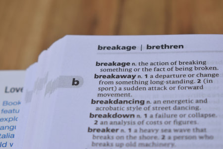 Definition Of English Dictionary Close Up Of Page Print With Word - breakageの写真素材