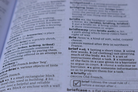 English Dictionary Page Print Close Up With The Word Meaning Of -brief