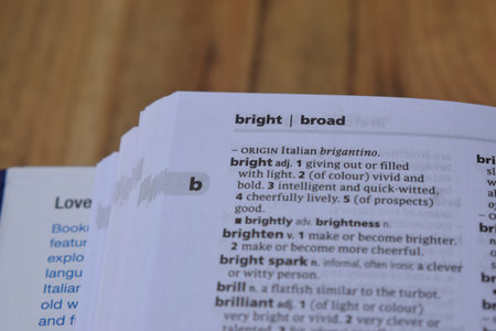 Definition Of English Dictionary Close Up Of Page Print With Word - brightの写真素材
