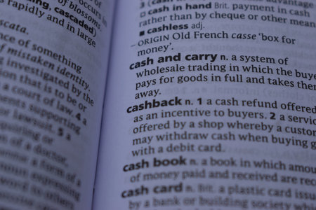Definition Of English Dictionary Close Up Of Page Print With Word - cash and carryの写真素材
