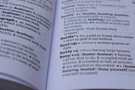 Definition Of English Dictionary Close Up Of Page Print With Word - bustleの写真素材