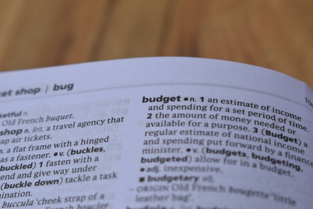 English Dictionary Page Print Close Up With The Word Meaning Of -budgetの写真素材