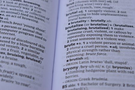 Close Up Of English Definition Dictionary Printed Page Word Of - bruteの写真素材