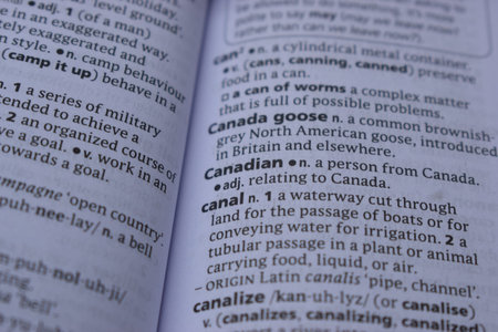 Definition Of English Dictionary Close Up Of Page Print With Word - canadian