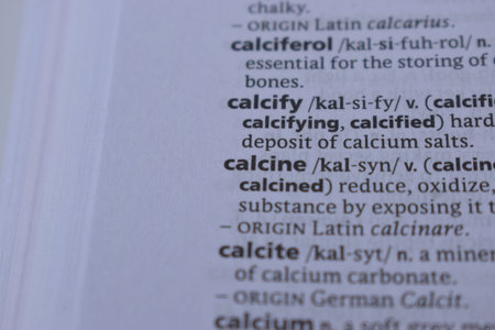 Definition Of English Dictionary Close Up Of Page Print With Word - calcine